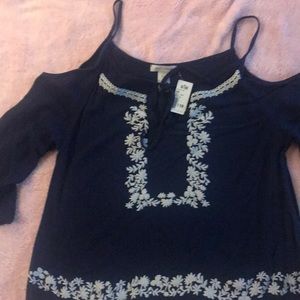NWT Navy Blue embroidered top #blouse #top